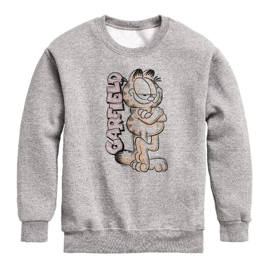 Boys' - Garfield - Logo Vertical Graphic Long Sleeve Fleece Sweatshirt