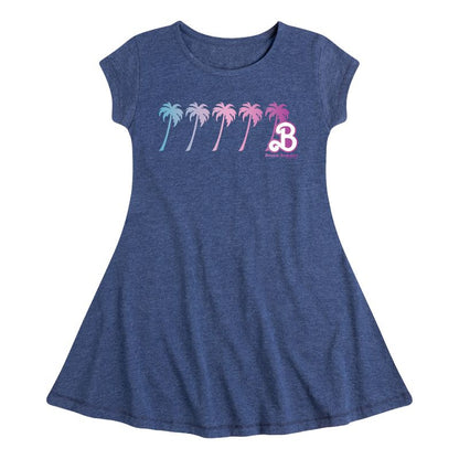 فستان باربي - بناتي - أشجار النخيل - مناسب وأنيق - بأكمام قصيرة