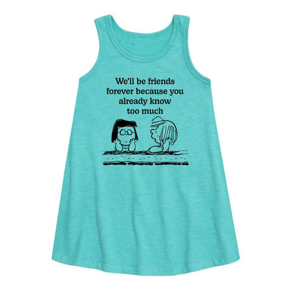 Girls' - Peanuts - Friends Forever Marcie And Patty Graphic Sleeveless Aline Dress