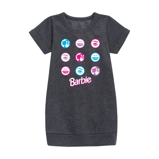 Girls' - Barbie - Original Icons in Circle Grid Graphic Short Sleeve Fleece Dress