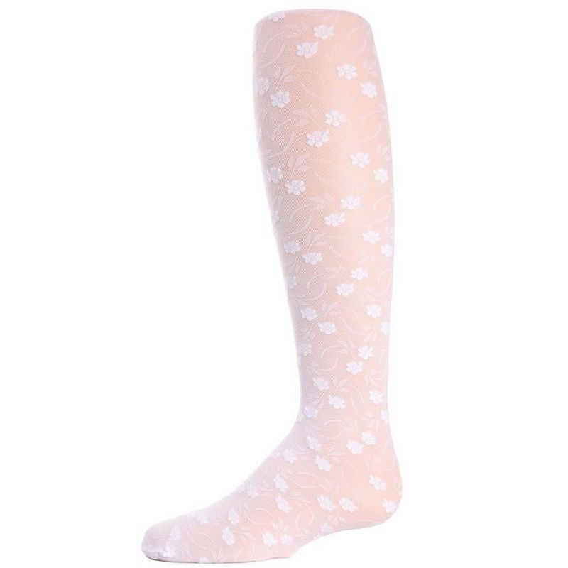 Memoi Sweet Blossoms Girls Sheer Floral Lace Pantyhose