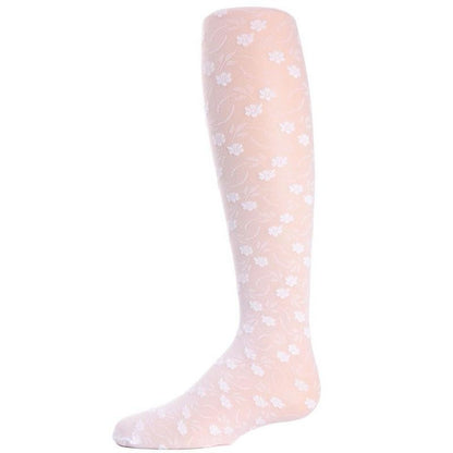 Memoi Sweet Blossoms Girls Sheer Floral Lace Pantyhose