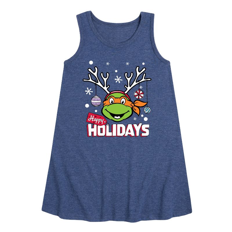 Girls' - Teenage Mutant Ninja Turtles - Happy Holidays Graphic Sleeveless Aline Dress