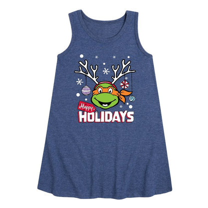 Girls' - Teenage Mutant Ninja Turtles - Happy Holidays Graphic Sleeveless Aline Dress