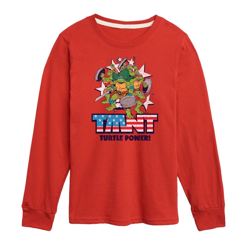 تي شيرت جرافيكي بأكمام طويلة من Turtle Power Americana للأولاد - سلاحف النينجا المراهقة المتحولة