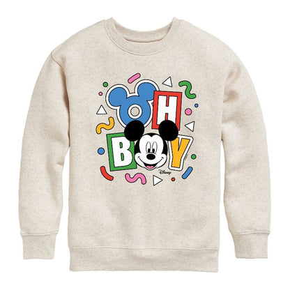 Boys' - Disney - Mickey Oh Boy 90s Graphic Long Sleeve Fleece Sweatshirt