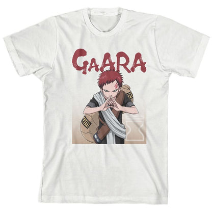 تي شيرت ناروتو الكلاسيكي غارا للشباب باللون الأبيض بأكمام قصيرة ورقبة دائرية