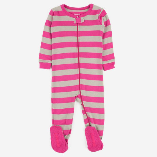 Leveret Kids Footed Girls Striped Cotton Pajamas