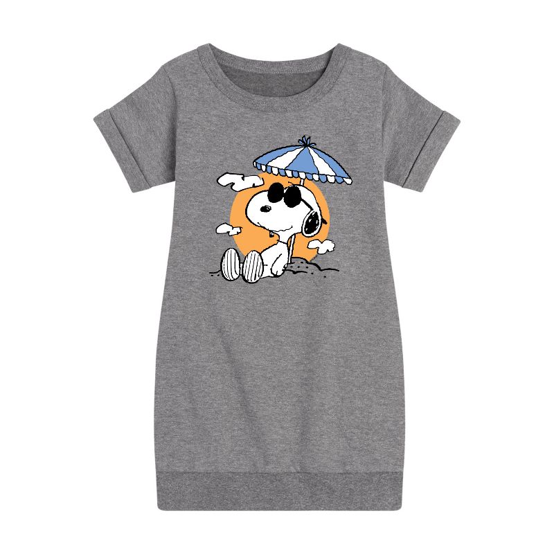 فستان سنوبي الشاطئي الجرافيكي بأكمام قصيرة من الصوف للبنات - Peanuts -