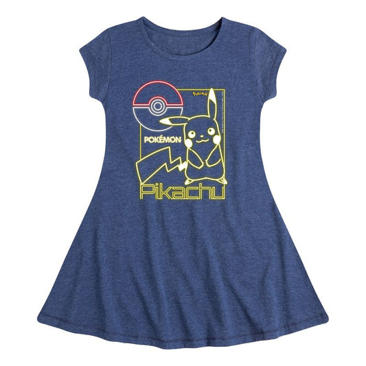 Girls' - Pokémon - Neon Pikachu Fit & Flair Cap Sleeve Dress