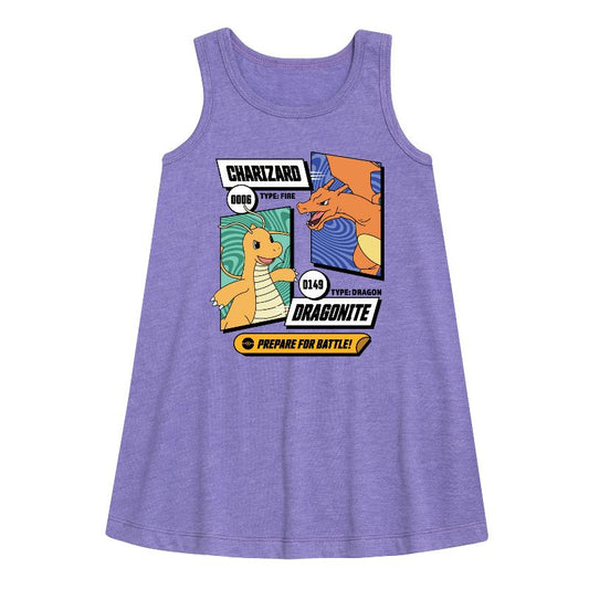 Girls' - Pokémon - Dragonite Charizard Prepare For Battle Graphic Sleeveless Aline Dress