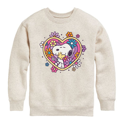 Boys' - Peanuts - Hug Heart Flower Graphic Long Sleeve Fleece Sweatshirt