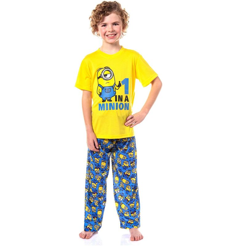 Minions Boys' Pajamas One In A Minion Sleep Shirt and Pant 2 Piece Sleep Set Multicolored
