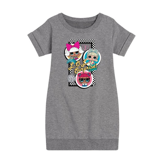 Girls' - LOL Surprise! - Retro Style Dolls Graphic Short Sleeve Fleece Dress