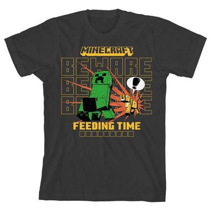 تي شيرت شبابي أسود بأكمام قصيرة ورقبة دائرية من Minecraft Survival Mode Art