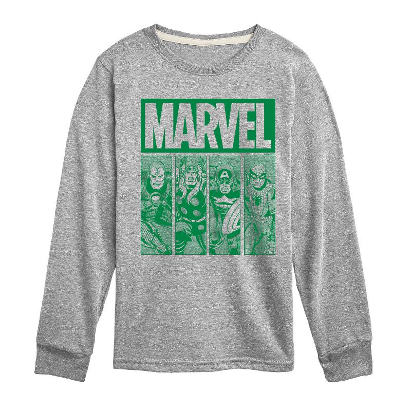 Boys' - Marvel - St. Patrick's Day Green Grid Long Sleeve Graphic T-Shirt