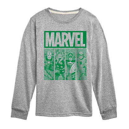 Boys' - Marvel - St. Patrick's Day Green Grid Long Sleeve Graphic T-Shirt