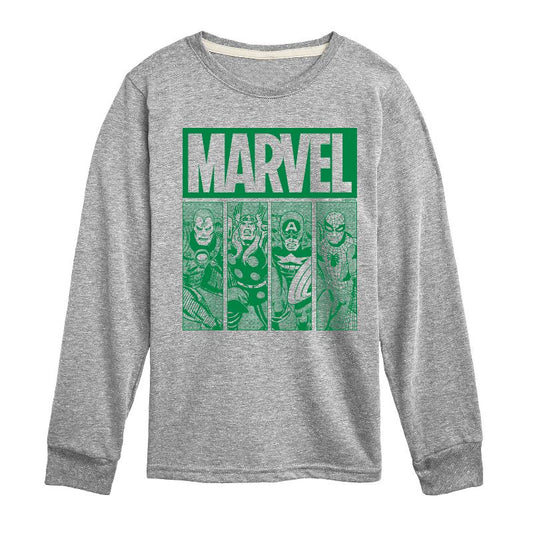 Boys' - Marvel - St. Patrick's Day Green Grid Long Sleeve Graphic T-Shirt
