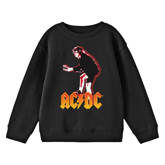 تي شيرت AC/DC Angus Young يعزف على الجيتار للشباب باللون الأسود برسومات جرافيكية وياقة دائرية وأكمام طويلة