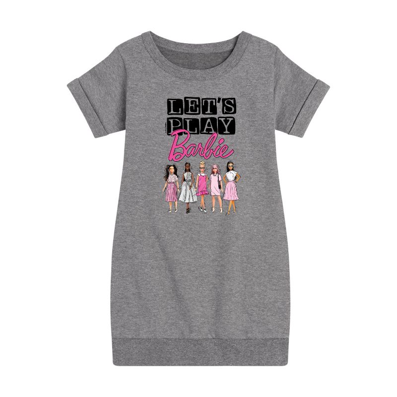 فستان صوف بأكمام قصيرة برسومات دمى باربي الكلاسيكية للبنات