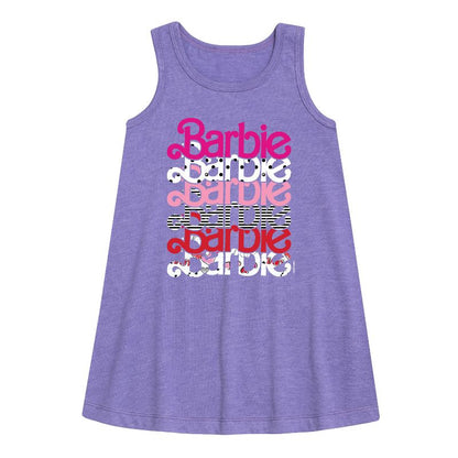 Girls' - Barbie - Stacked Barbie Vday Graphic Sleeveless Aline Dress