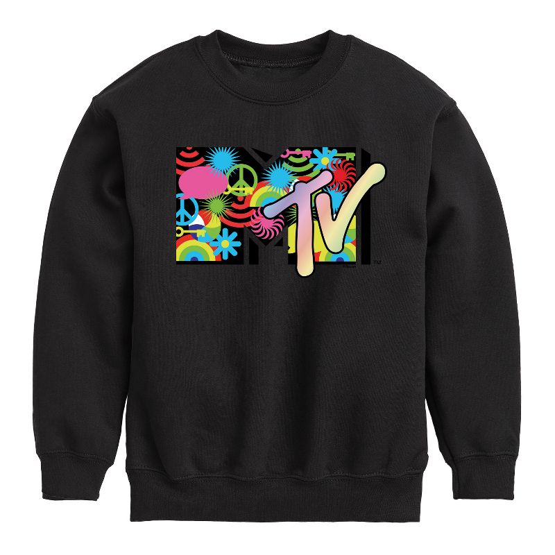 Boys' - MTV - Icon Collage Logo Graphic Long Sleeve Fleece Sweatshirt