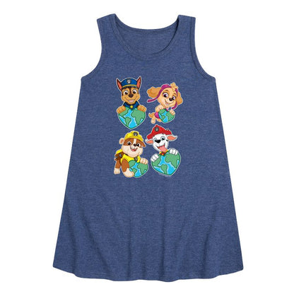 Girls' - Paw Patrol - Heart Earth Graphic Sleeveless Aline Dress