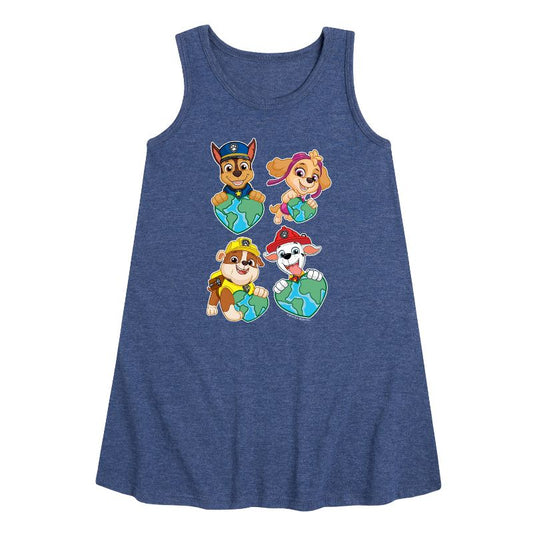 Girls' - Paw Patrol - Heart Earth Graphic Sleeveless Aline Dress