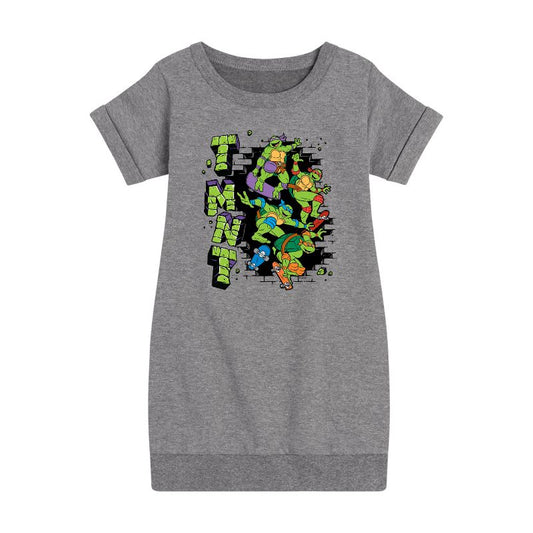 Girls' - Teenage Mutant Ninja Turtles - Skateboards Graphic Short Sleeve Fleece Dress