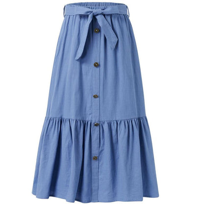 Girls Ruffled Maxi Skirts High Waisted Long Skirt with Belt Button Front Skirts with Pocket Grey 5-14Y