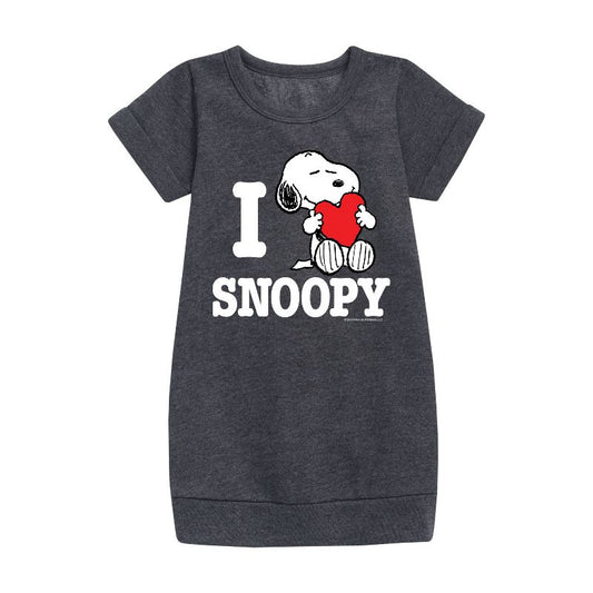 Girls' - Peanuts - I Love Snoopy Graphic Short Sleeve Fleece Dress
