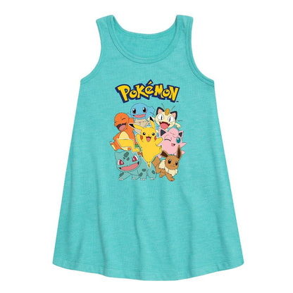 فستان بناتي - بوكيمون - بيكاتشو وأصدقاؤه - بدون أكمام - بتصميم خطي
