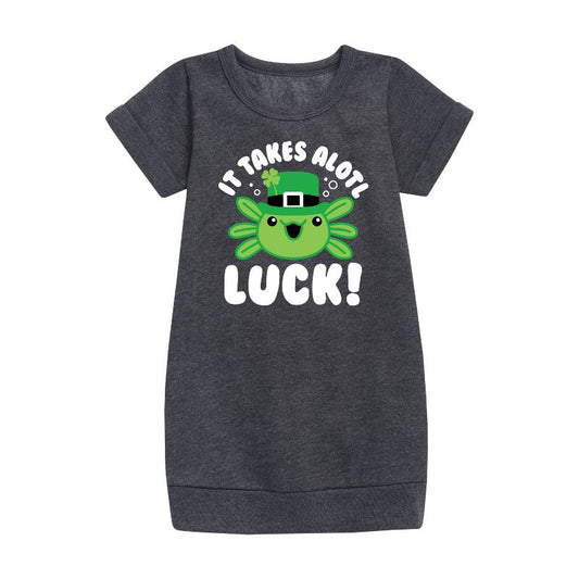 Girls' - Instant Message - St. Patrick's Day It Takes Alotl Luck Graphic Short Sleeve Fleece Dress