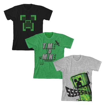 مجموعة تي شيرت Minecraft Time To Mine للأولاد، مكونة من 3 قطع، برقبة دائرية وأكمام قصيرة