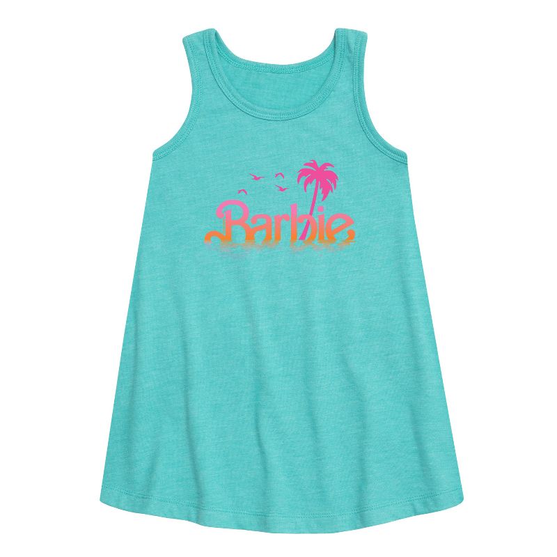Girls' - Barbie - Sunset and Palm Trees Graphic Sleeveless Aline Dress