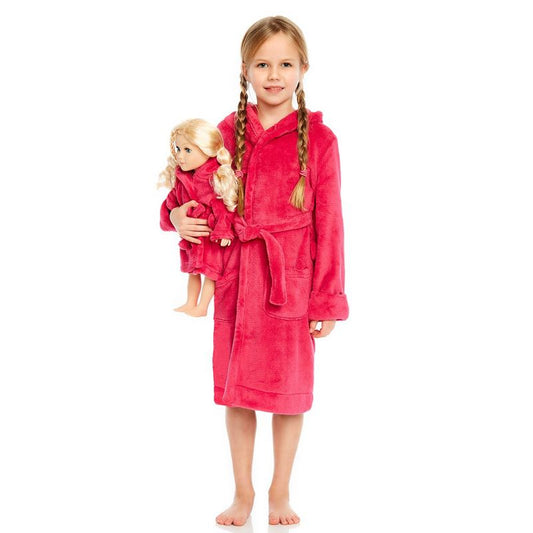 Leveret Girl and Doll Matching Fleece Hooded Robe