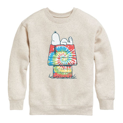 Boys' - Peanuts - Snoopy Tie Dye House Graphic Long Sleeve Fleece Sweatshirt