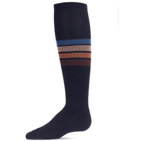 Memoi Retro Stripe Cotton Blend Thin Ribbed Knee High Socks