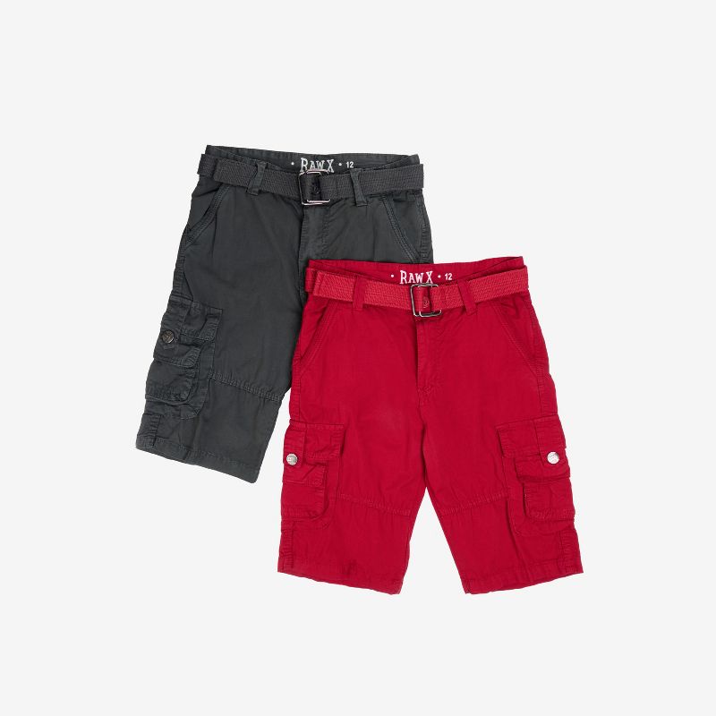 RAW X Boy's 2 pack Combo Belted Cargo Shorts,Twill Shorts -Kids Shorts