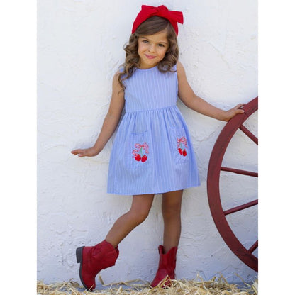 فستان تانك مخطط مطرز بالكرز الحلو من مجموعة ميا بيل جيرلز