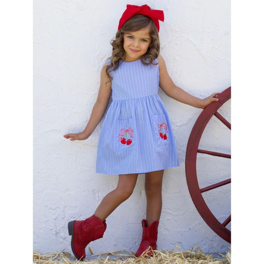 فستان تانك مخطط مطرز بالكرز الحلو من مجموعة ميا بيل جيرلز