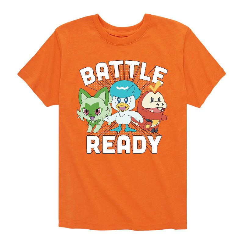 تي شيرت جرافيكي بأكمام قصيرة للأولاد - بوكيمون - سبريجاتيتو فويكوكو كواكسلي باتل ريدي بالديا ستارترز