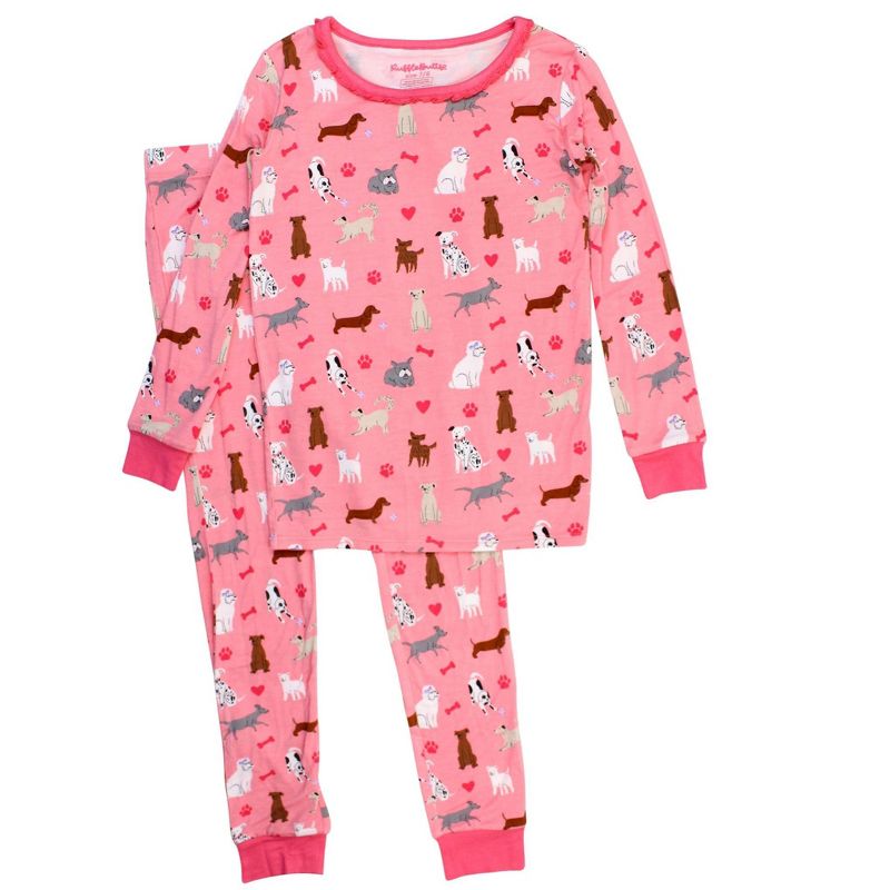 RuffleButts SoftSnooze Big Girls Ruffle Long Sleeve Pajama Set