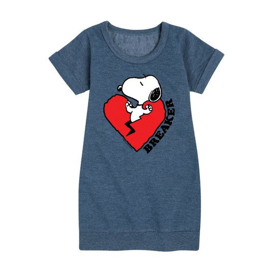 Girls' - Peanuts - Heart Breaker Graphic Short Sleeve Fleece Dress