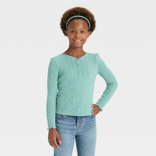 Girls' Long Sleeve Pointelle T-Shirt - Cat & Jack™