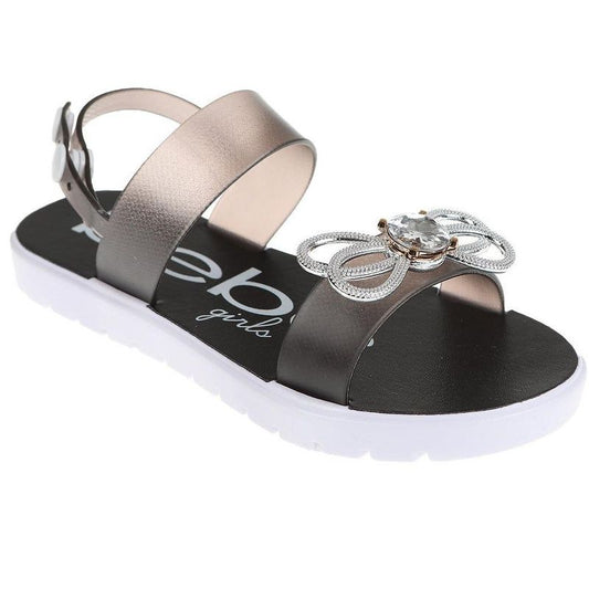 bebe Girl's Flat Sandals with Rhinestone Bow Detail and Fruit Glitter Detail - Sandals for Little Kid/Big Kid