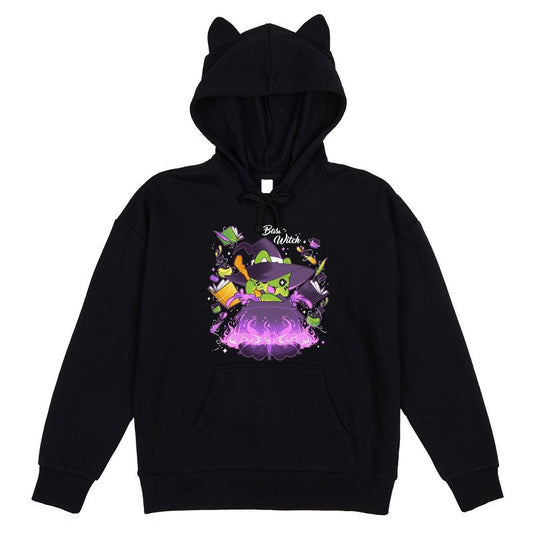 Tasty Peach Witch Frog Brewing Potion Youth Girl's Black Long Sleeve Hooded Sweatshirt With 3D Ears