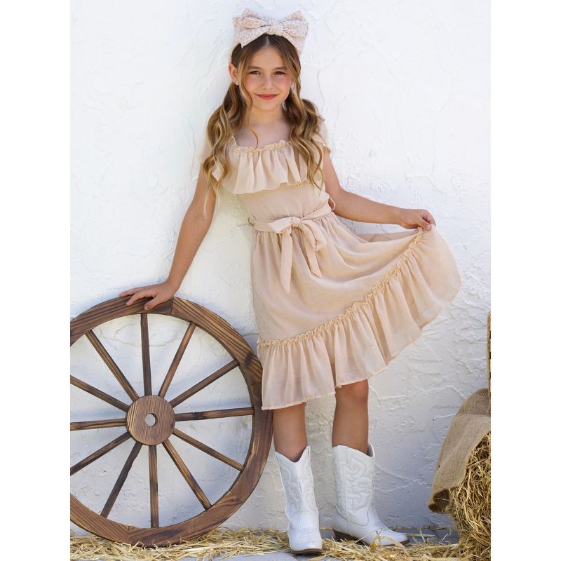 Golden Sands Ruffle Shoulder Sundress Mia Belle Girls