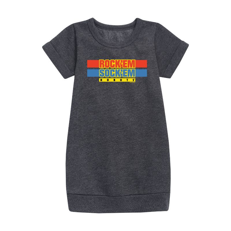 Girls' - Rock 'Em Sock 'Em Robots - Rock 'Em Sock 'Em Robots Logo Graphic Short Sleeve Fleece Dress