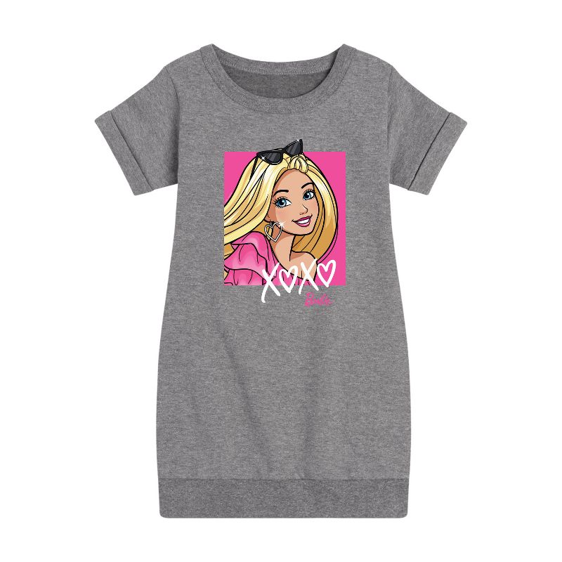 فستان باربي من الصوف بأكمام قصيرة مطبوع عليه رسومات إكس أو إكس أو للبنات